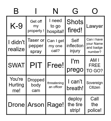 BODY CAM BINGO! Bingo Card