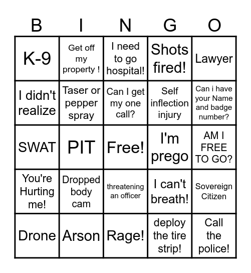 BODY CAM BINGO! Bingo Card