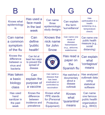 Epidemiology Bingo Card
