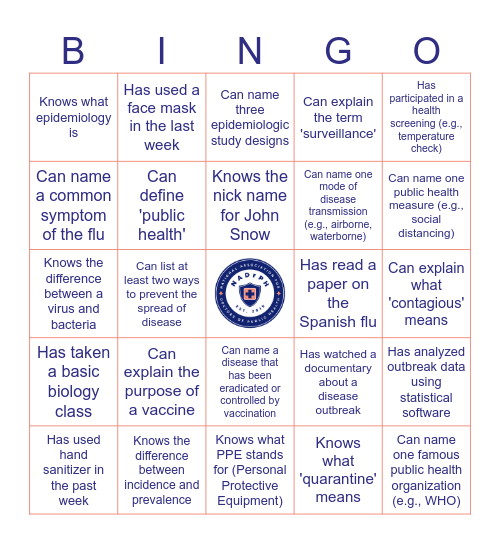 Epidemiology Bingo Card