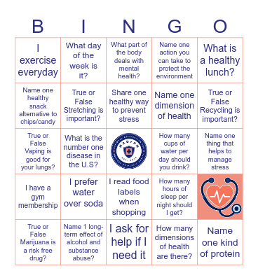 Bingo Health Card Bingo Card