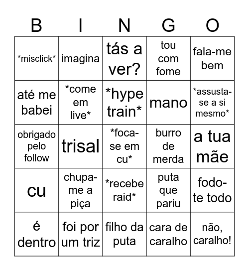 bingo do streamer Bingo Card