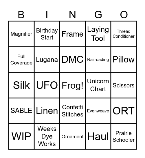 Cross Stitch Bingo Card