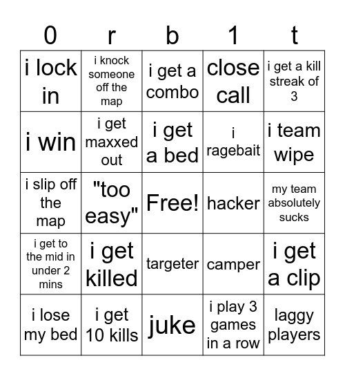 bedwars bingo Card