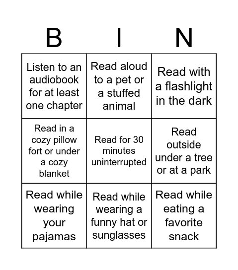 Book Bingo: Reading Environments & Habits Bingo Card