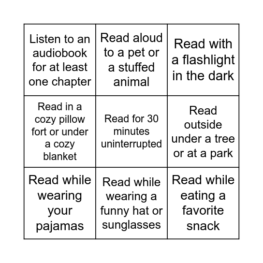 Book Bingo: Reading Environments & Habits Bingo Card