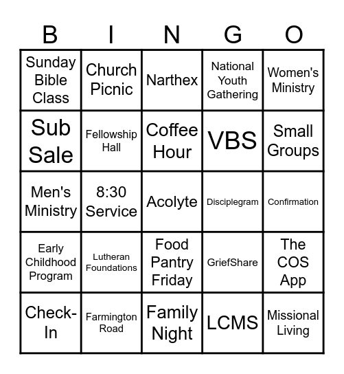 COS Bingo Card