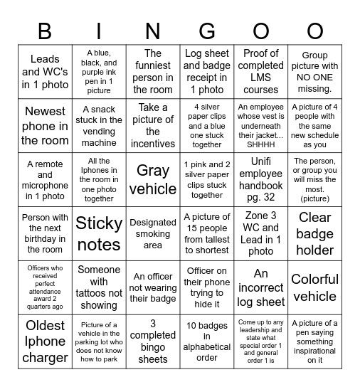 Scavenger Hunt Bingo Card