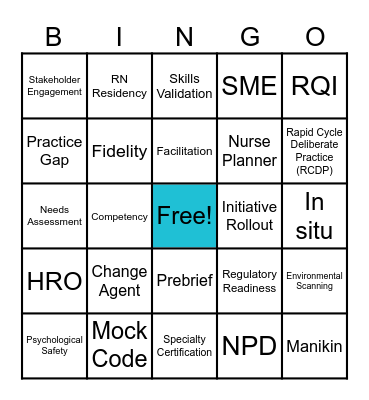 NPD and HealthCare Simulation Week BINGO Card
