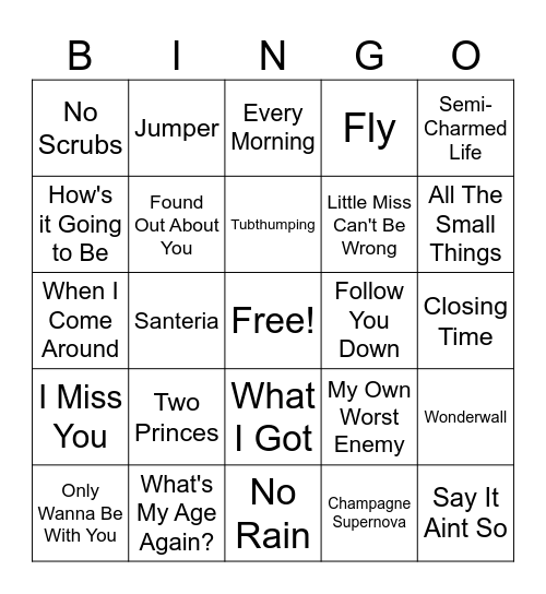 I Was Born in 1999 Bingo Card