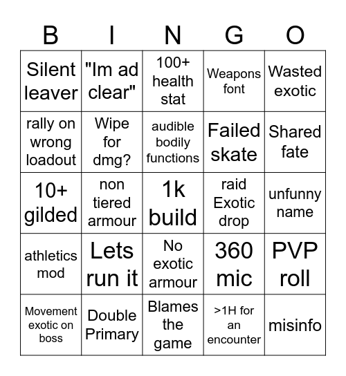 LFG bingo bongo Bingo Card
