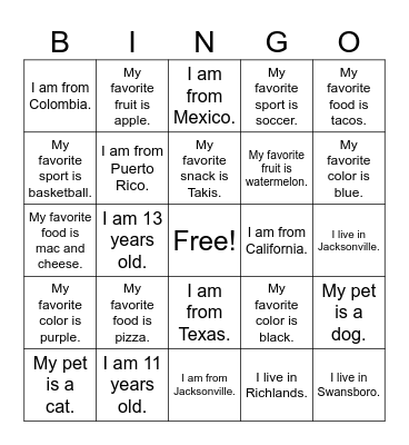 MI PERFIL EN ESPAÑOL Bingo Card