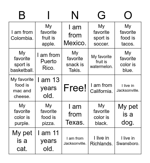 MI PERFIL EN ESPAÑOL Bingo Card