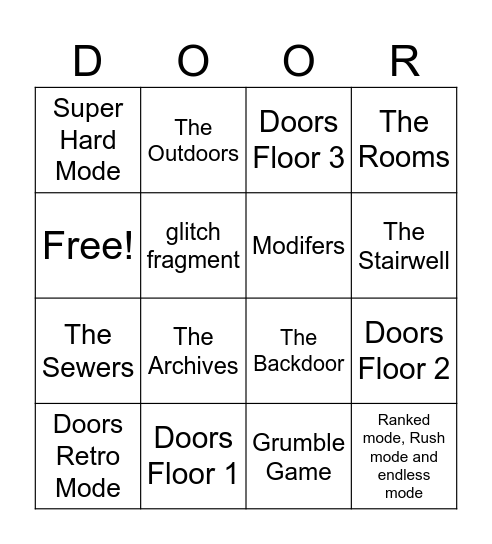 Doors Games Bingo Card