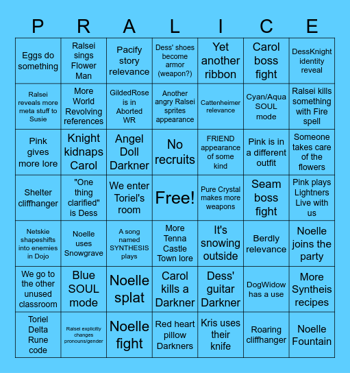 DELTARUNE Chapter 6 Bingo Card