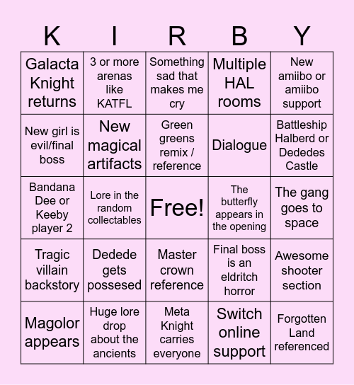 Kirby and the World Beyond bingo! Bingo Card