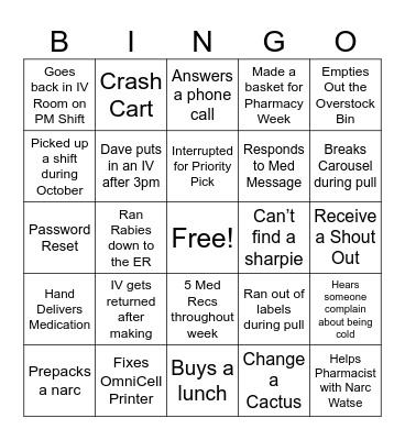 Pharmacy Tech Bingo Card