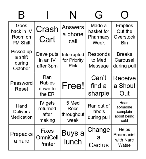 Pharmacy Tech Bingo Card