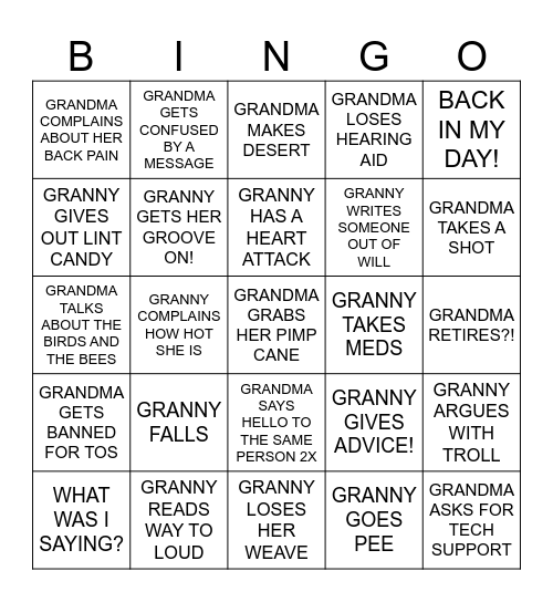 RESPECT YOUR ELDERS Bingo Card