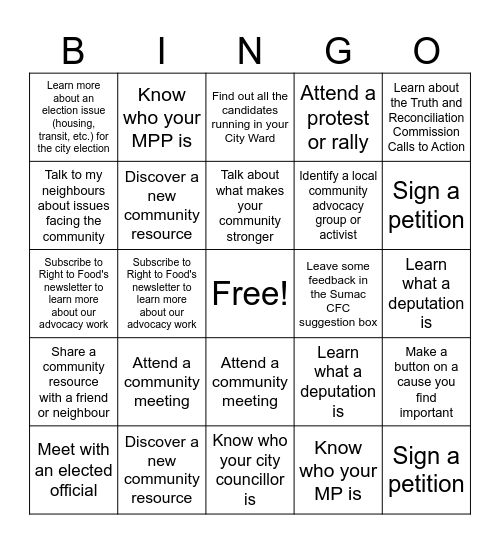 Advocacy Bingo Card