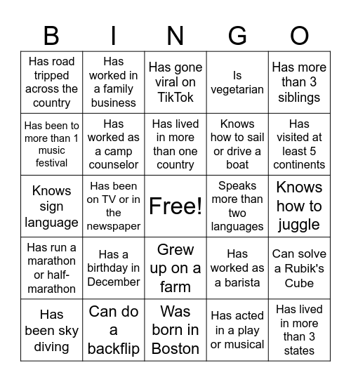"Find Someone Who..." Bingo Card