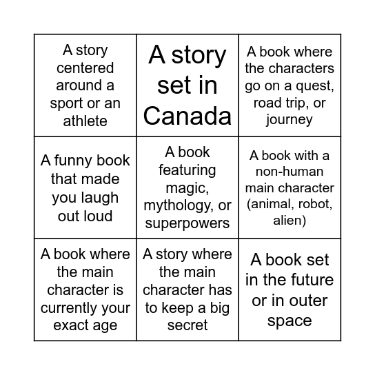 Book Bingo: Characters & Plot Elements Bingo Card