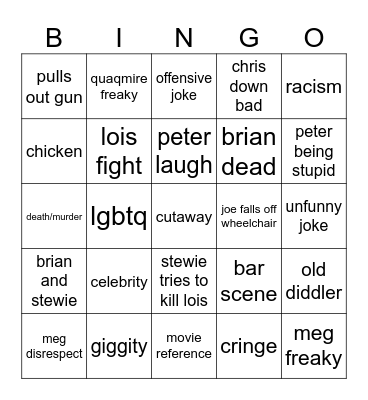 Family guy Bingo Card