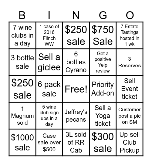 Bingo Crew Incentive Bingo Card