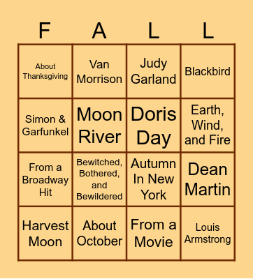 Fall Musical Bingo Card