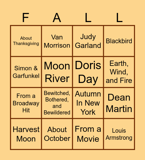 Fall Musical Bingo Card