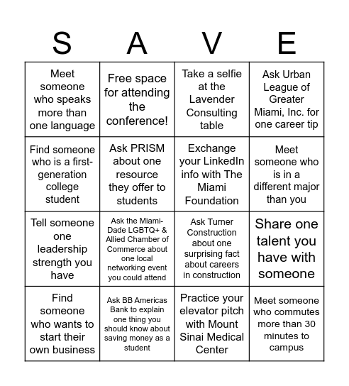Networking Bingo Card