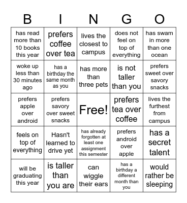 Find someone who... Bingo Card