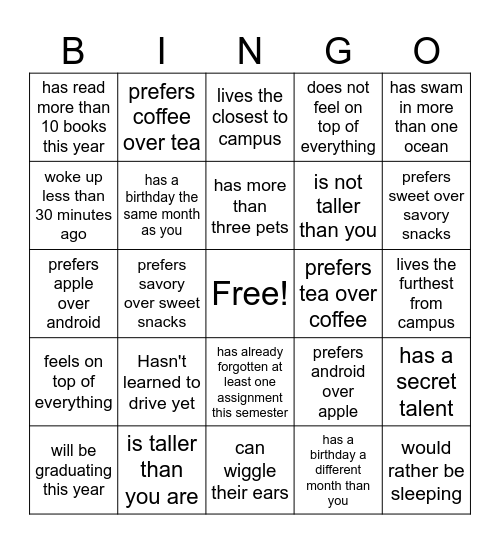 Find someone who... Bingo Card