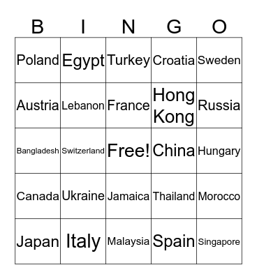Festival of Nations Bingo Card