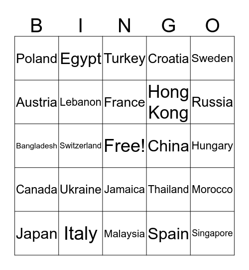 Festival of Nations Bingo Card