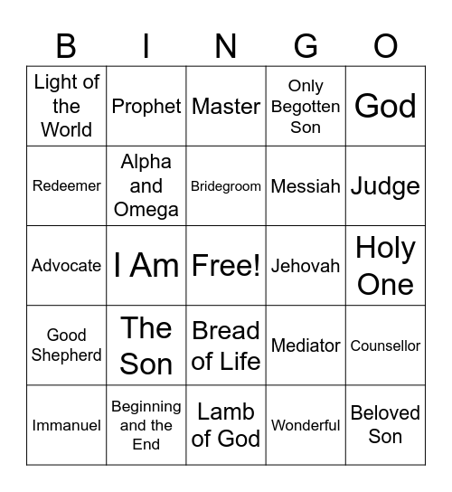 Names of Jesus Christ Bingo Card