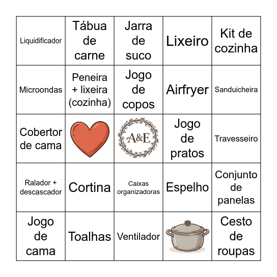 BINGO DE CASA NOVA Bingo Card