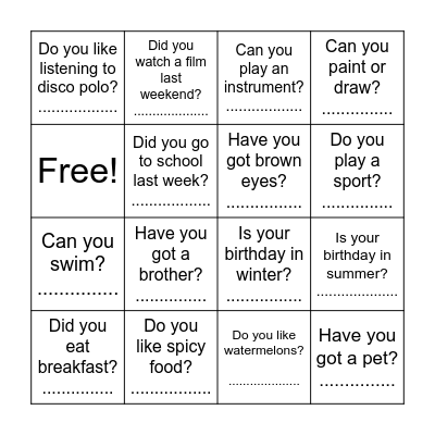 HELLO! Bingo Card