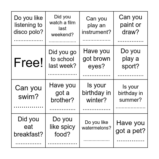 HELLO! Bingo Card