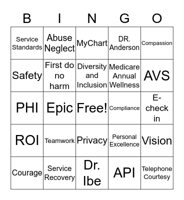 Clerical BINGO Card