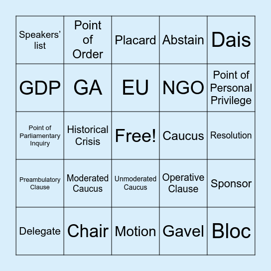 Model UN Bingo Card