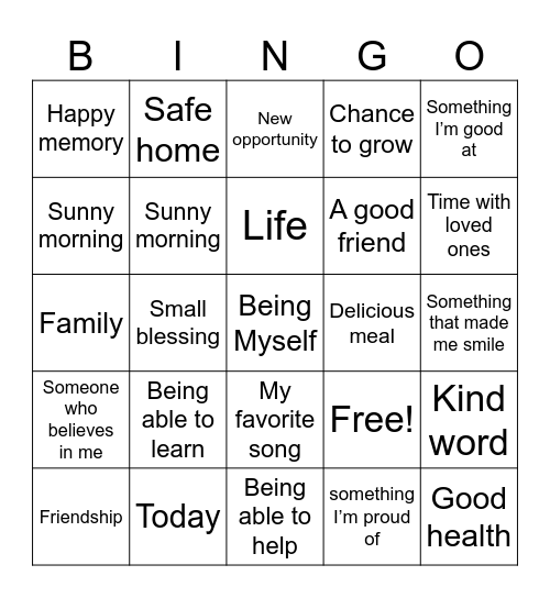 THANKSGIVING Bingo Card