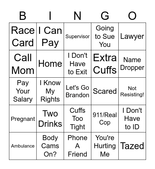 Belligerent Ignorant Nobodys Get Owned Bingo Card