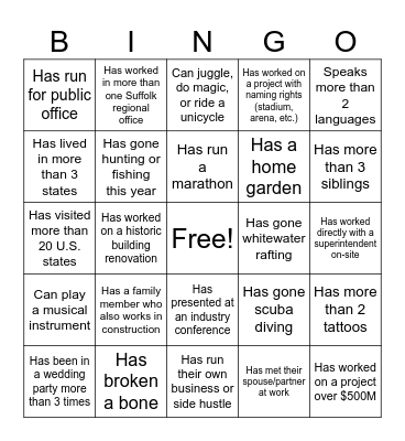 Get To Know You Bingo Card