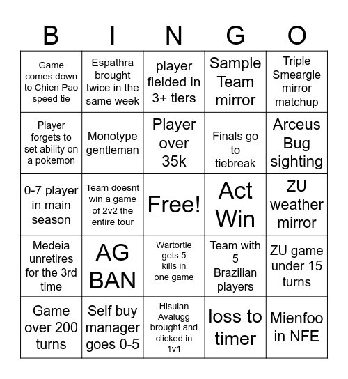 UMPL Bingo Card
