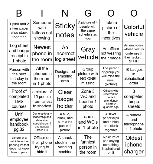 Scavenger Hunt Bingo Card
