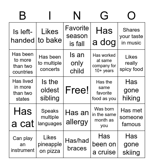 Icebreaker Bingo: Find Someone Who Bingo Card