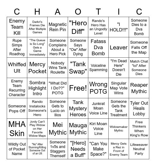 Overmemz Overwatch Bingo Card