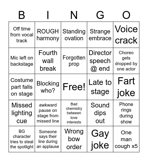 Mean Girls Bingo Card