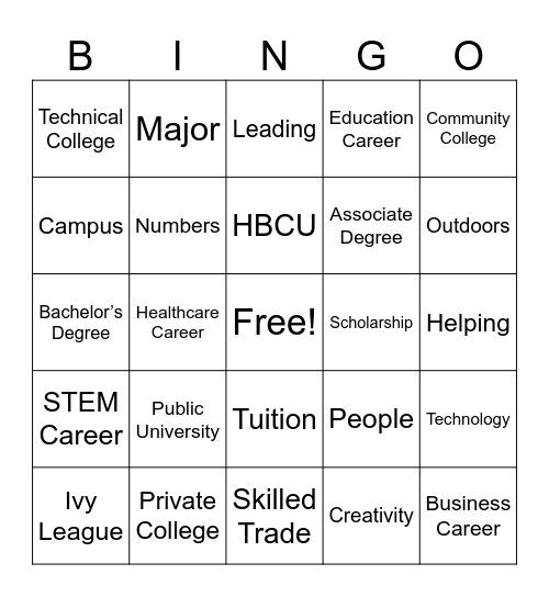 7th Grade Bingo Card